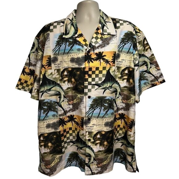 Outdoor Life Mens Hawaiian Aloha Button Front Shirt 2XL Pocket Nautical Fishing - Picture 1 of 7